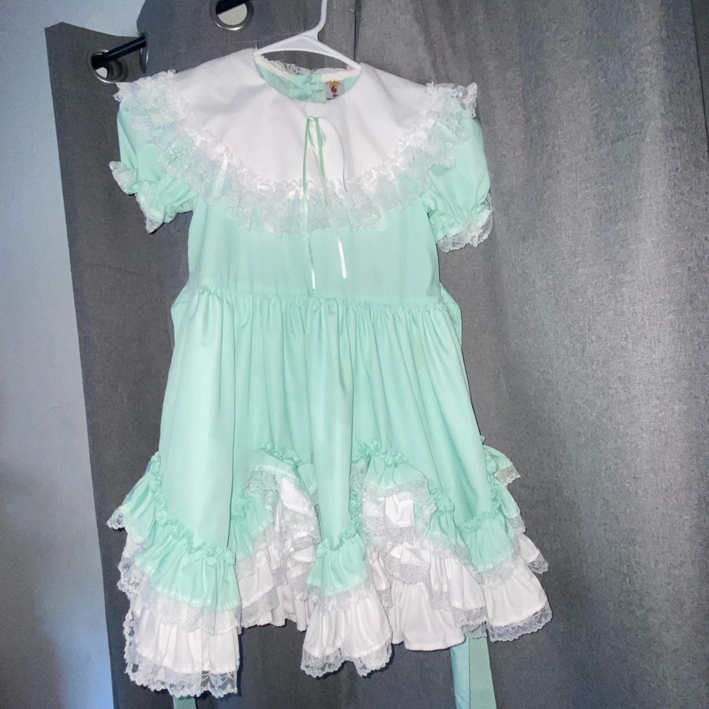 Mint Green Dress with White Lace Ruffles
